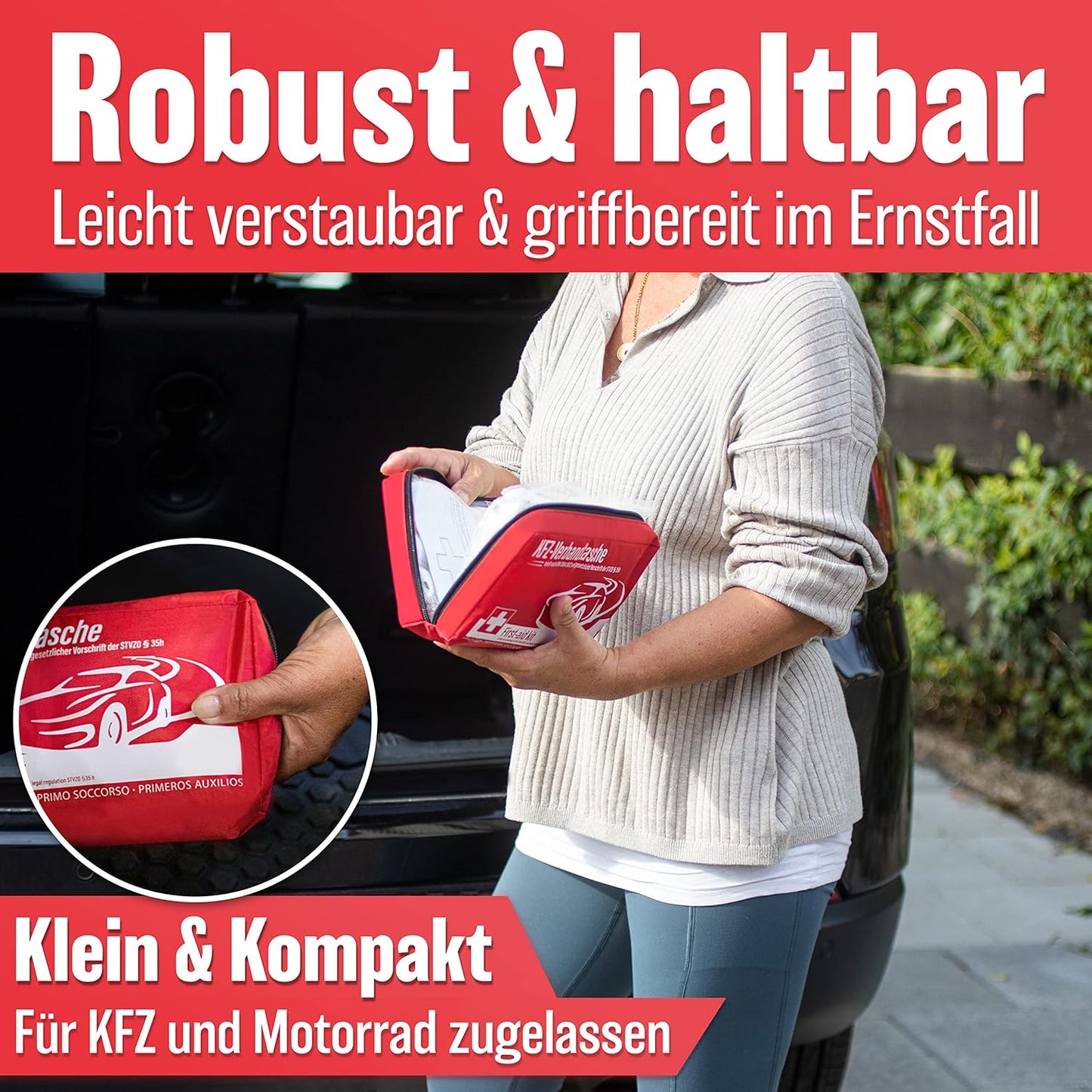 Hero's work Erste-Hilfe-Tasche für das Auto - Gültig in Europa - Erste-Hilfe-Kit nach der aktuellen Norm 2026