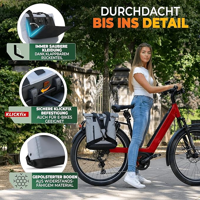 MIVELO - Gepäckträgertasche für Gepäckträger - 22 l Fassungsvermögen - Polyester - Reflektierend & Schwarz - Mit Laptop-Tasche & Schultergurt - Für E-Bike & City Bike