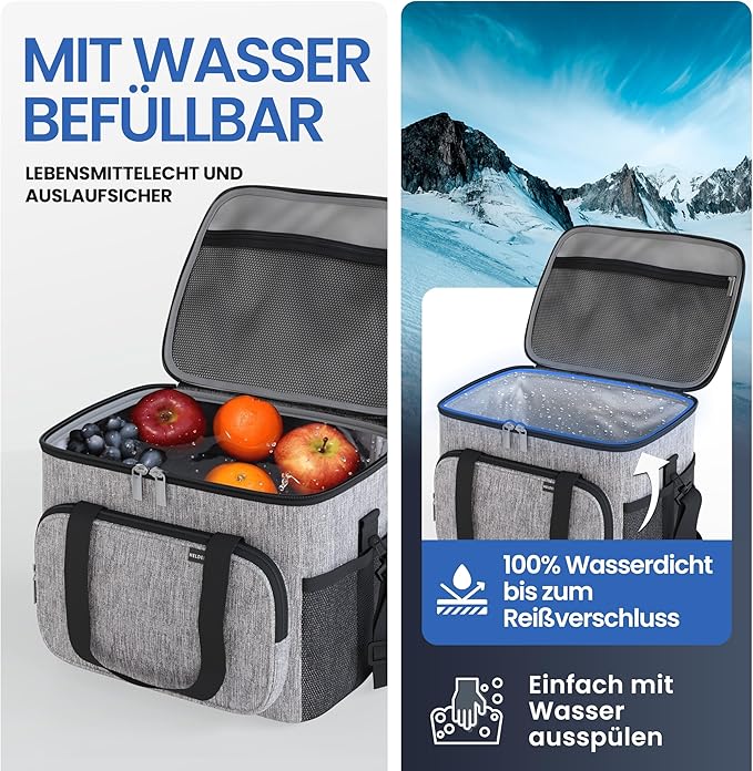 HELDENWERK Große Kühltasche, faltbar, isolierte Kühltasche, Thermotasche, auslaufsicher und wasserdicht, Picknick-Lunchbag, Frühstückstasche, Thermotasche, Isoliertasche - 30 L