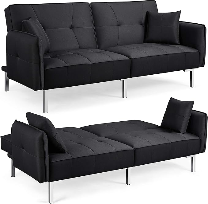 Yaheetech Schlafsofa Schwarz - 3-in-1 Klappsofa mit verstellbarer Rückenlehne - Liegefläche 199 x 110 cm