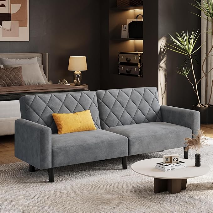 Yaheetech 2-Sitzer Sofa Dunkelgrau - Samt - 159 cm breit - Liegefläche 140,5 x 94 cm