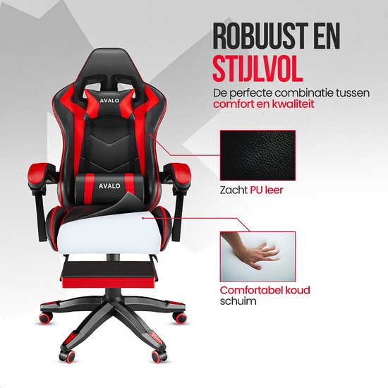 Avalo Gaming Chair - Game Chair - Ergonomischer Bürostuhl Verstellbar - Game Chair - Gaming Chair - Schwarz/Rot