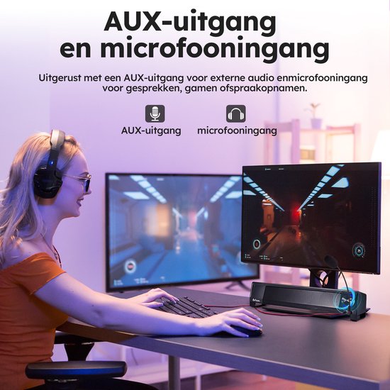 PC-Lautsprecher 2.1 - Mit Mikrofon und Bluetooth 5.0 - Soundbar für PC - USB-C und USB-A - Schwarz - von Faas