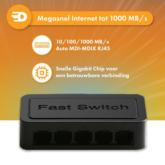 Drivv. Netzwerk-Switch - bis zu 1000Mbps - 5 Ports - Internet-Switch - RJ45-Splitter - schwarz