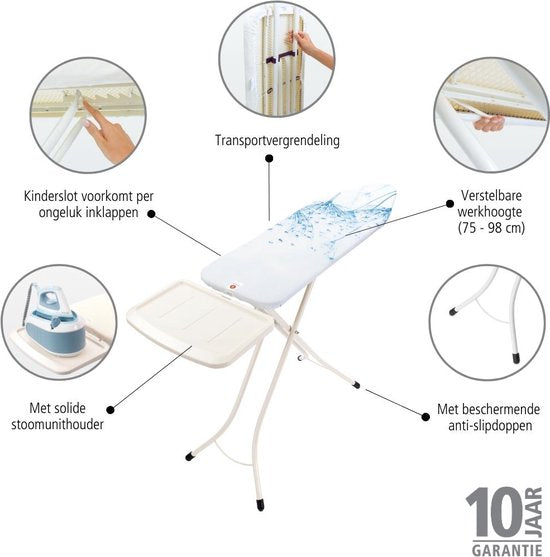 Brabantia Bügeltisch B - mit Halterung für Dampfbügelstation - 124 x 38 cm - Cotton Flower