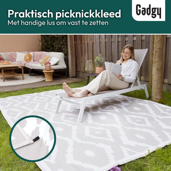 Gadgy Outdoor Teppich XXL - Outdoor Teppich 300x200 cm - Gartenteppich Doppelseitig - Picknickdecke Beige Weiß - Outdoorteppich