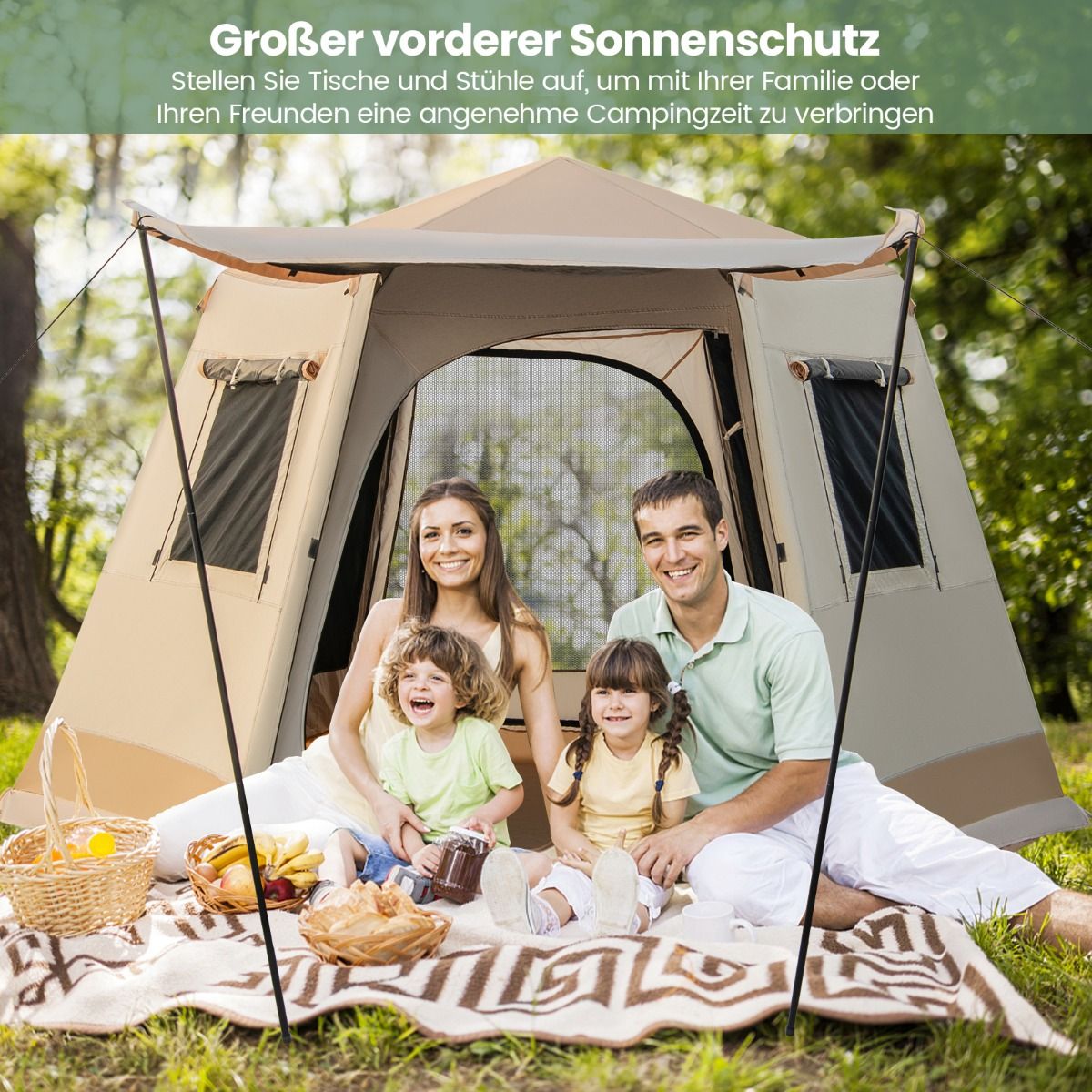 Coast Pop-up-Zelt – Automatischer Aufbau – Zweischichtiges Kabinenzelt – Beige 330 x 270 x 200 cm