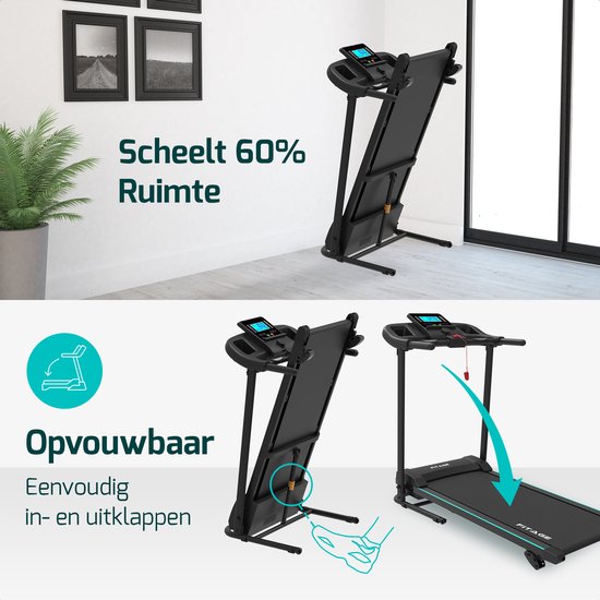 Fitage Laufband für Zuhause - Neigungsfunktion - Bluetooth - 1-12 km/h - klappbar - 100 x 64 x 25 cm - Schwarz