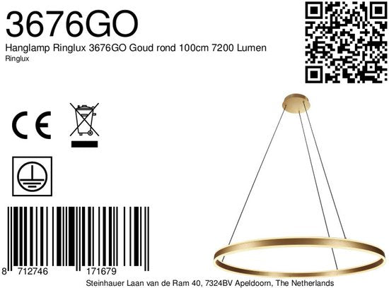 Steinhauer - Pendelleuchte - Ringlux - gold - Metall - Ø 100cm - LED - 3676GO