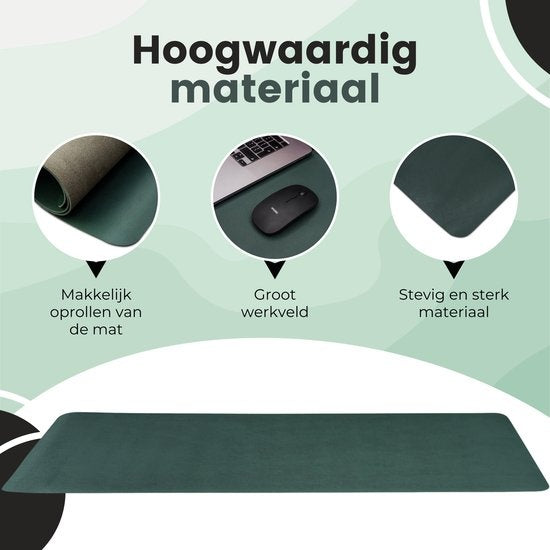 WURK Professional Schreibtischunterlage Kunstleder - Schreibtisch-Organizer - Schreibtischzubehör - Inklusive Kabelclip - Mauspad XXL - 120x60 - Grün