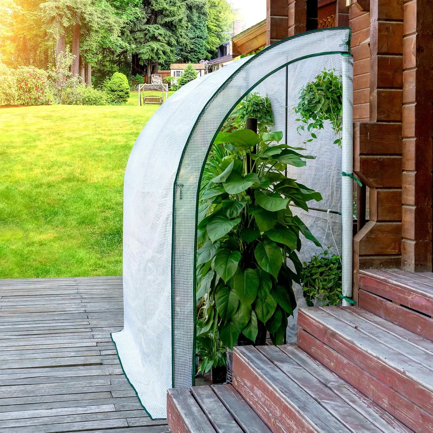 Woltu Gewächshaus für den Garten – halbrund – 200 x 100 x 210 cm – Weiß