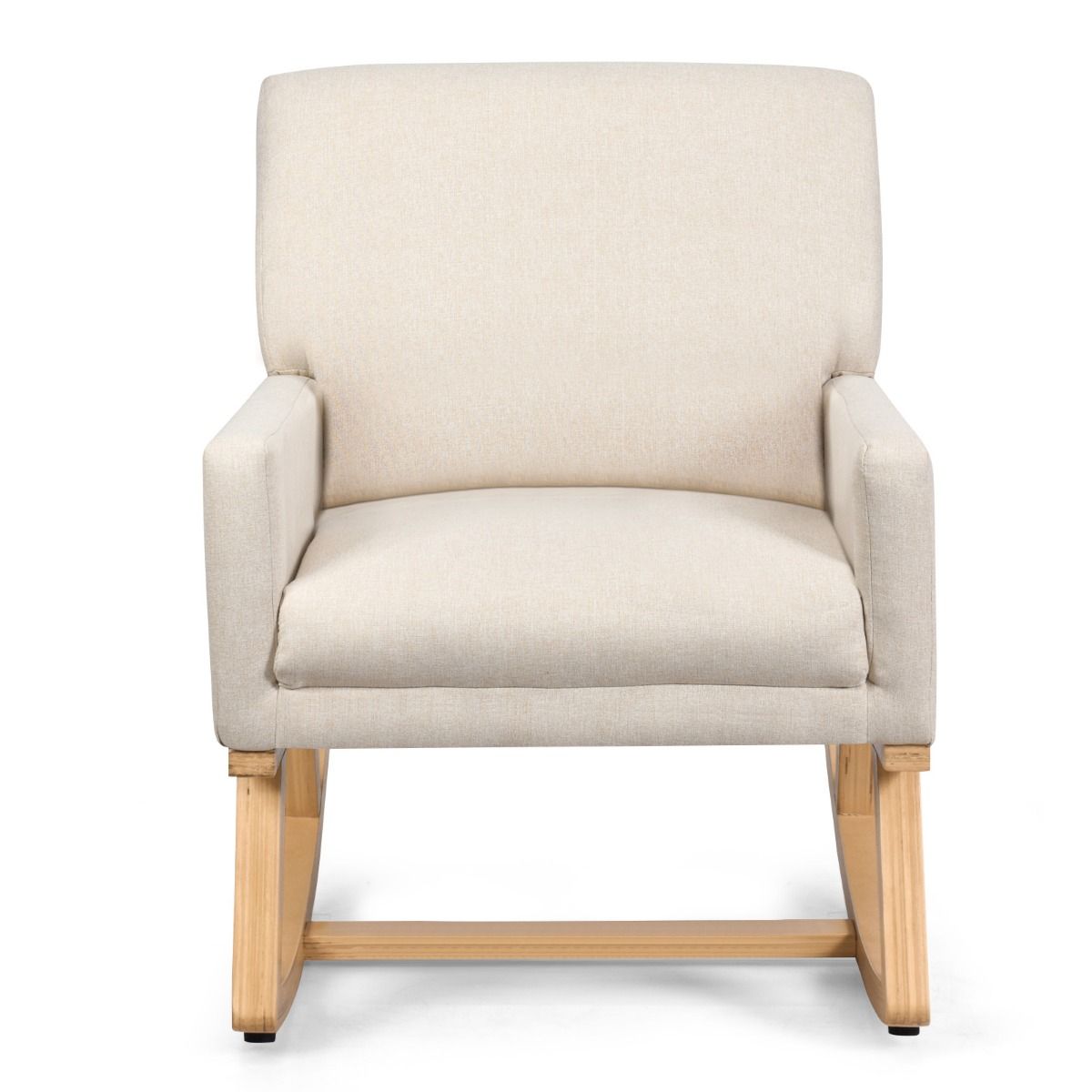 Coast Gepolsterter Schaukelstuhl Relaxsessel Beige 67 x 87 x 85 cm - Massivholzrahmen, Moderner Mid-century Freizeitstuhl