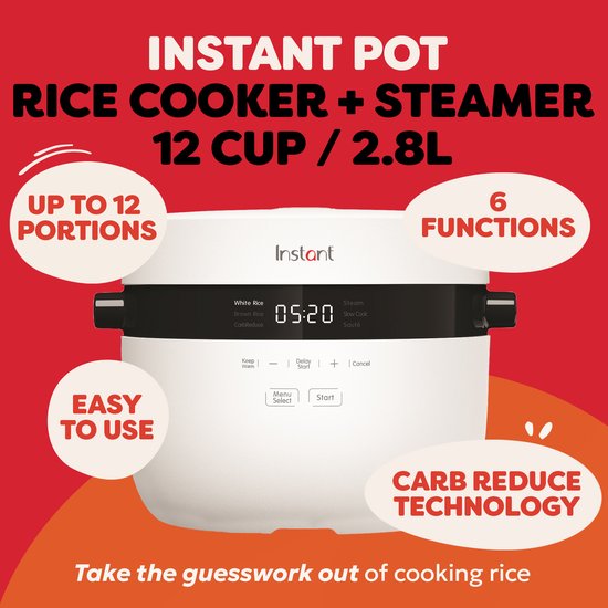 Instant Pot Reiskocher & Dampfgarer 2,8 l – 4-in-1-Multikocher – Slow Cooker – Anbraten – CarbReduce-Technologie