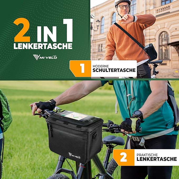MIVELO Lenkertasche - Wasserabweisend & mit Handyfach - 7 Liter - Schwarz Reflektierend