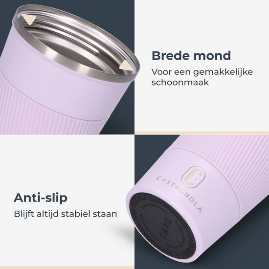 Castagnola Thermos Cup - Kaffeebecher To Go - Reisebecher für Kaffee und Tee - Teebecher - 380 ML - Edelstahl - Light Purple
