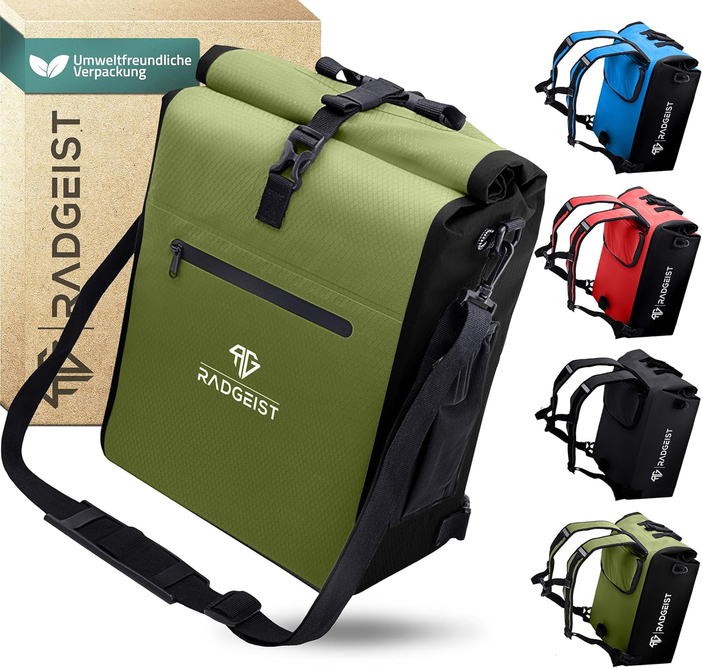 RADGEIST 3in1 Fahrradtasche für Gepäckträger I Fahrradtasche und Rucksack 25L I 100% wasserdicht