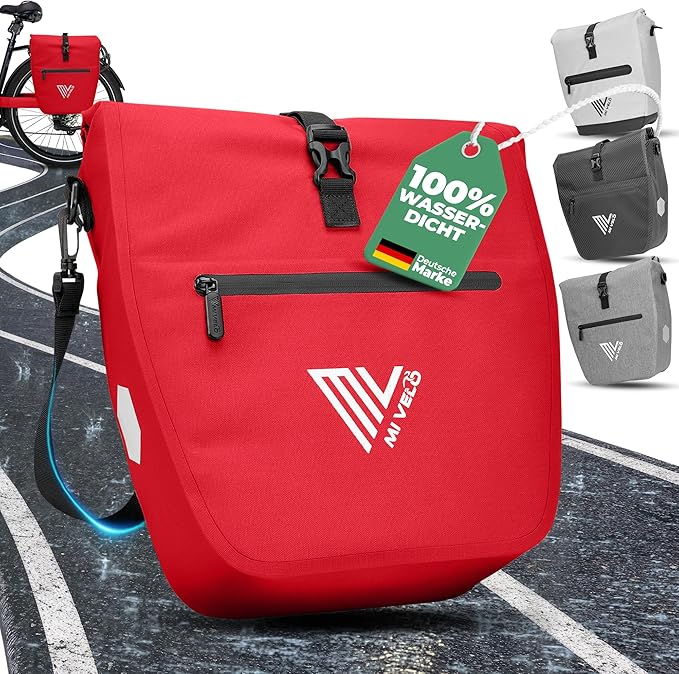 MIVELO Gepäckträgertasche & Schultertasche – 20 Liter – Rot