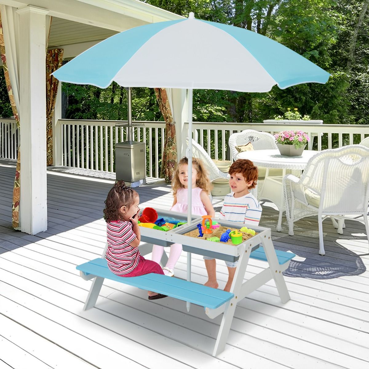 Coast 3-in-1-Picknicktisch-Set für Kinder – mit Sonnenschirm und Bänken – mehrfarbig