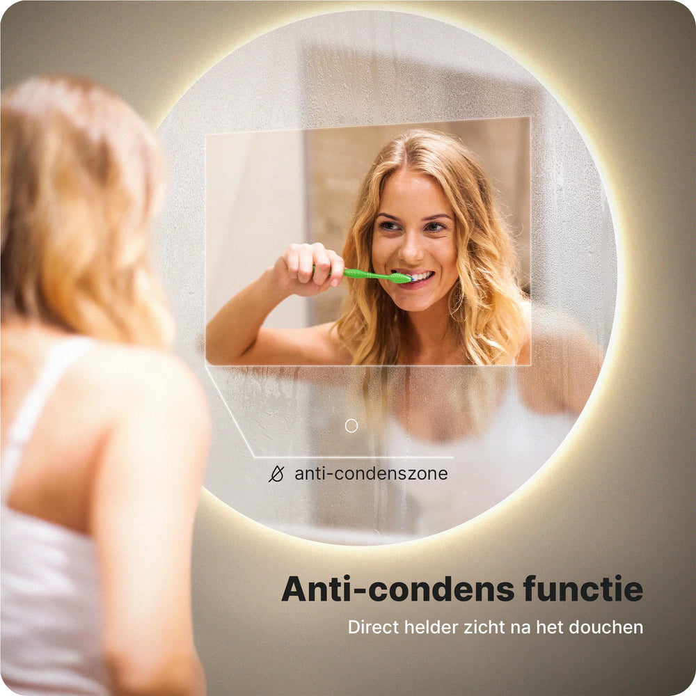 Mirlux Badezimmerspiegel, rund, rahmenlos – Ø 60 cm – dimmbare LED, beschlagfrei, Touch-Sensor