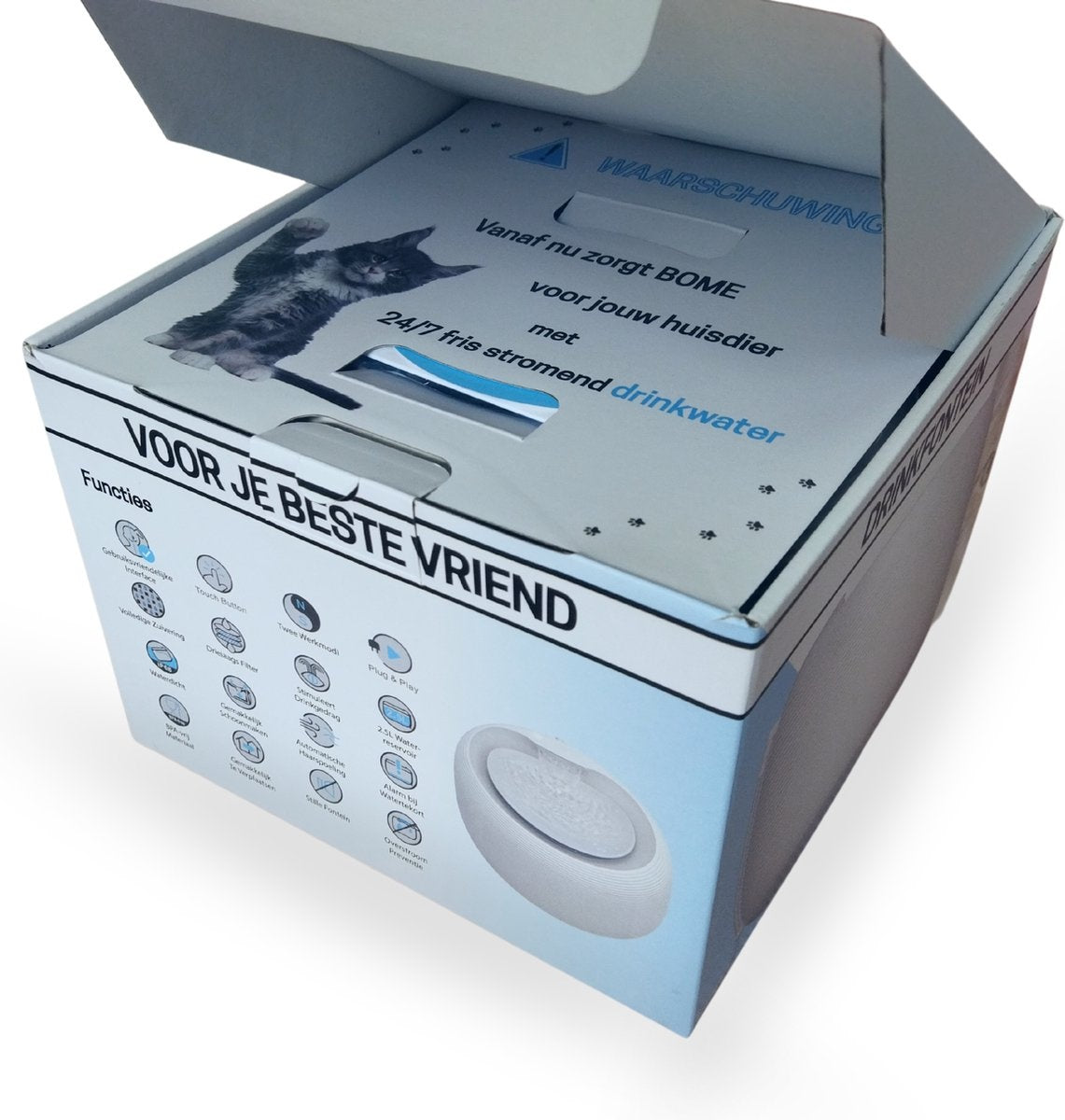 BOME Trinkbrunnen - Katzenbrunnen - 2,5 Liter - Trinkbrunnen Katze und Hund - Wasserbrunnen Katze - automatische Spülung