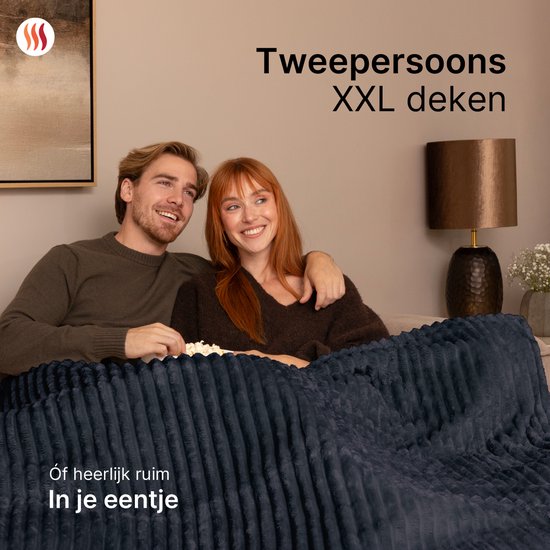 Seranova Heizdecke XXL - Extra Wärmedrähte - Gestreiftes Modell - 180x160 cm - Wärmedecke für 2 Personen - Doppelseitiges Vlies - Grau