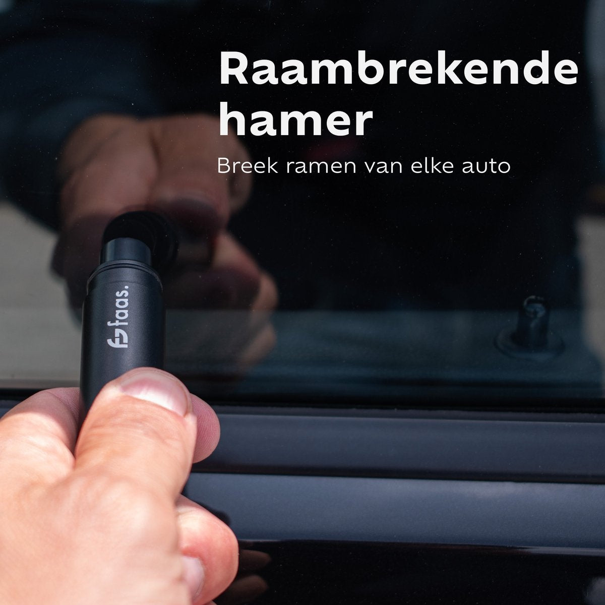 Saaf Mini Safety Hammer - Gurtschneider - Inklusive Testglas - Klebehalter - Notfallhammer - Schwarz