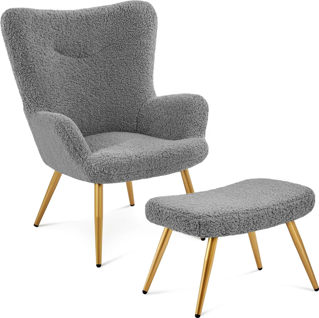 Yaheetech Ohrensessel - Fußhocker - 70 x 67,5 x 97,5 cm - Grau