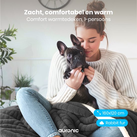 Auronic Electric Blanket - 160 x 120cm - Heizdecke - 1 Person - 3 Heizstufen - Plüsch - Heizdecke - Anthrazit