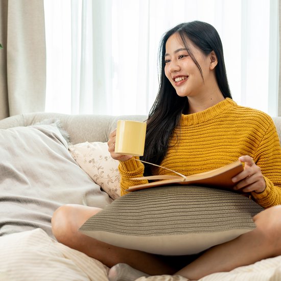 Auronic Wärmekissen - Gestrickt - 45x60 CM - Wärmekissen Kabellos - Wiederaufladbar - Elektrisches Kissen - Infrarot - Taupe