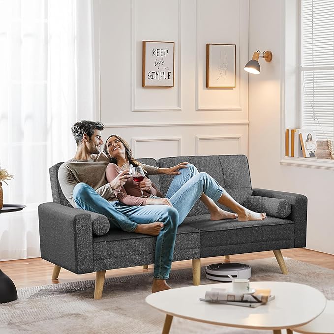 Yaheetech Schlafsofa Dunkelgrau - 3-in-1 Klappsofa mit verstellbarer Rückenlehne - Liegefläche 163 x 106 cm