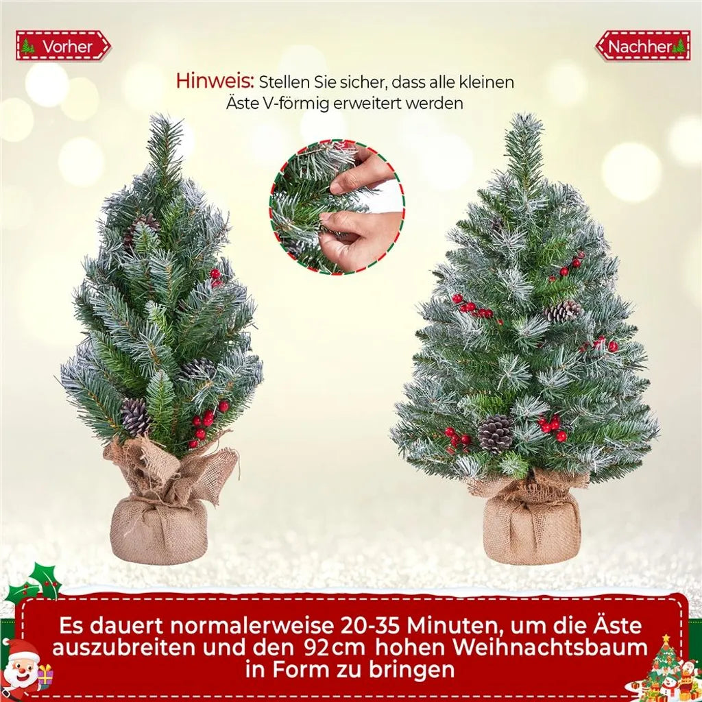 Yaheetech 2-teiliges Set: Kunstweihnachtsbaum 92 cm mit Schnee und LED