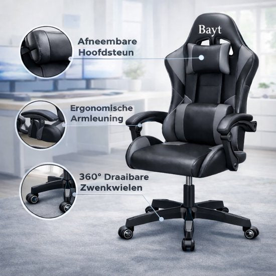 Bayt Gaming Chair - Gaming Stuhl - Ergonomischer Bürostuhl - Schwarz - Verstellbar