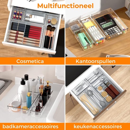 Posity Drawer Organizer - 16 Stück - Organizerschalen - Schubladenschalen - Aufbewahrungsschalen - Make-up-Organizer - Für Küche, Bad & Büro - Kunststoff - Transparent
