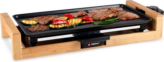 alpina Teppanyaki Grillplatte - Tischgrill - Antihaft - 2000W - 43x22,5cm - Schwarz