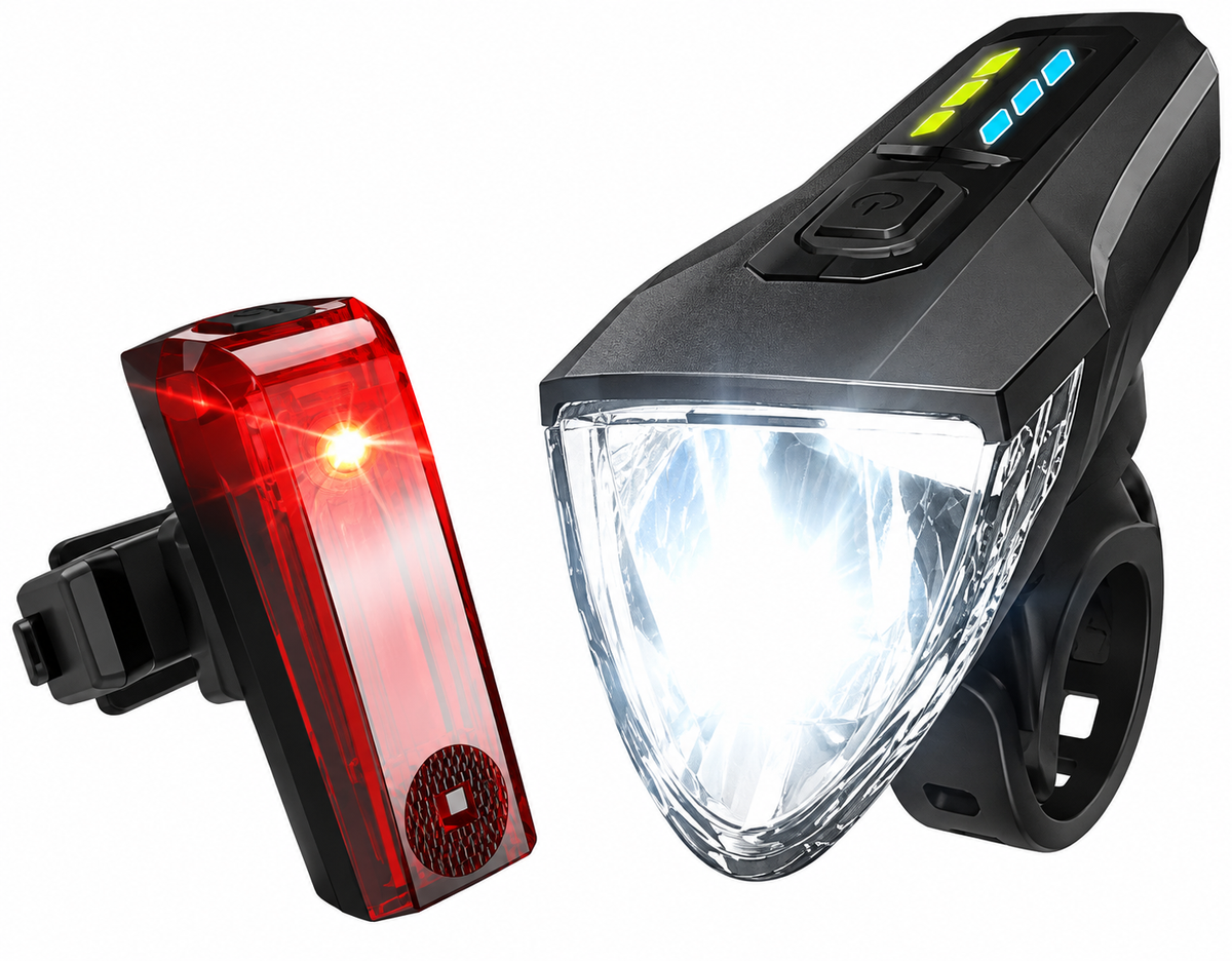 MIVELO Fahrradbeleuchtungsset – USB-aufladbar & wasserdicht – 70 Lux – Schwarz