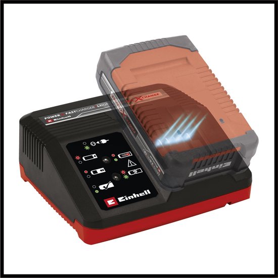 Einhell Schnellladegerät – Power X-Change – 18 V – Ladestrom: 4 A – Integrierte Wandhalterung – Geeignet für alle Power X-Change-Akkus