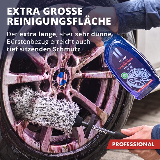 Mikrofaser-Felgenbürste, extra dünn, mit abnehmbaren Borsten, für eine schonende Reinigung bis tief in das Felgenbett hinein, ideal für hochwertige Felgen, Radbürste