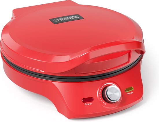 Princess Pizza Maker 115007 – Pizzaofen – Einstellbarer Thermostat bis 220 °C – Rot – Ø 30 cm – auch als Tischgrill verwendbar – für frische und Tiefkühlpizzen