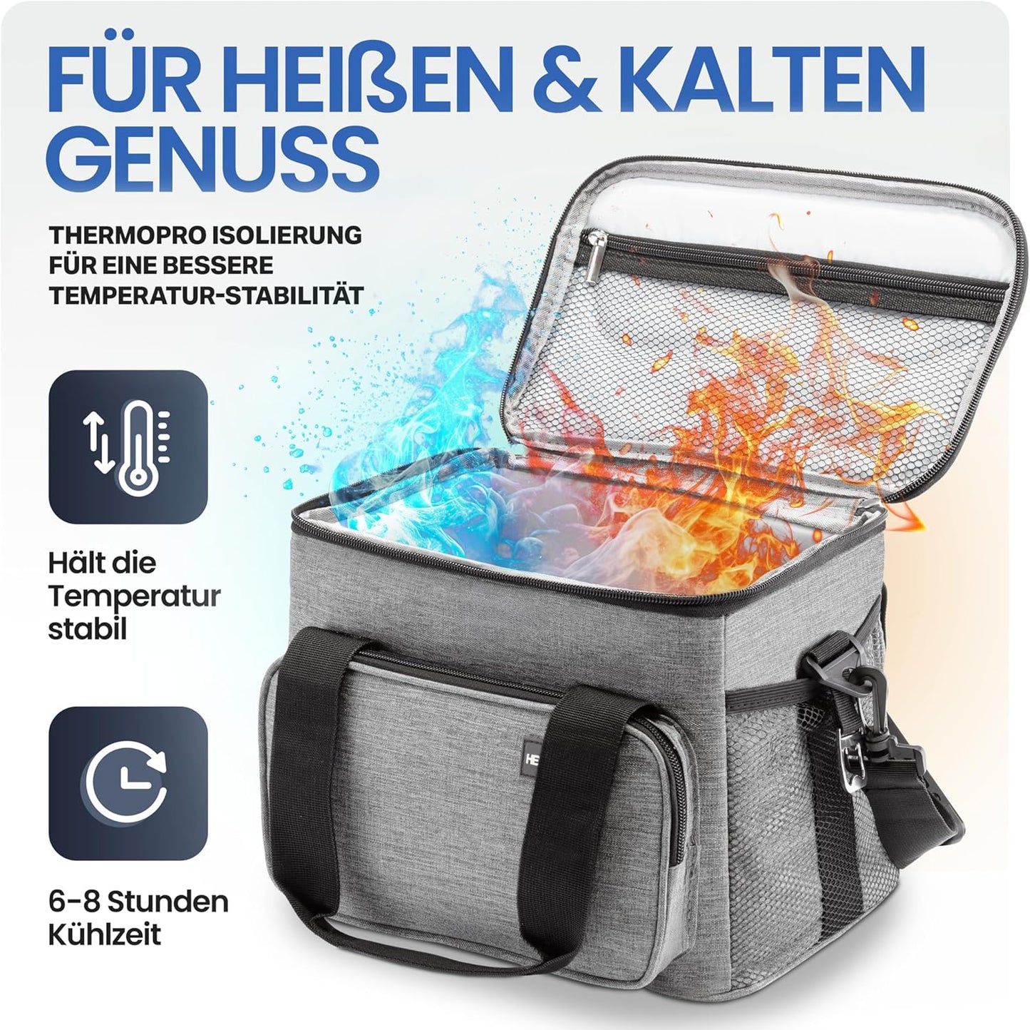 HELDENWERK Kühltasche klein & faltbar - 10 Liter Thermo-Lunchbag - isoliert, wasserdicht & auslaufsicher - Kühltasche - Brunch- und Lunchbag - Hellgrau