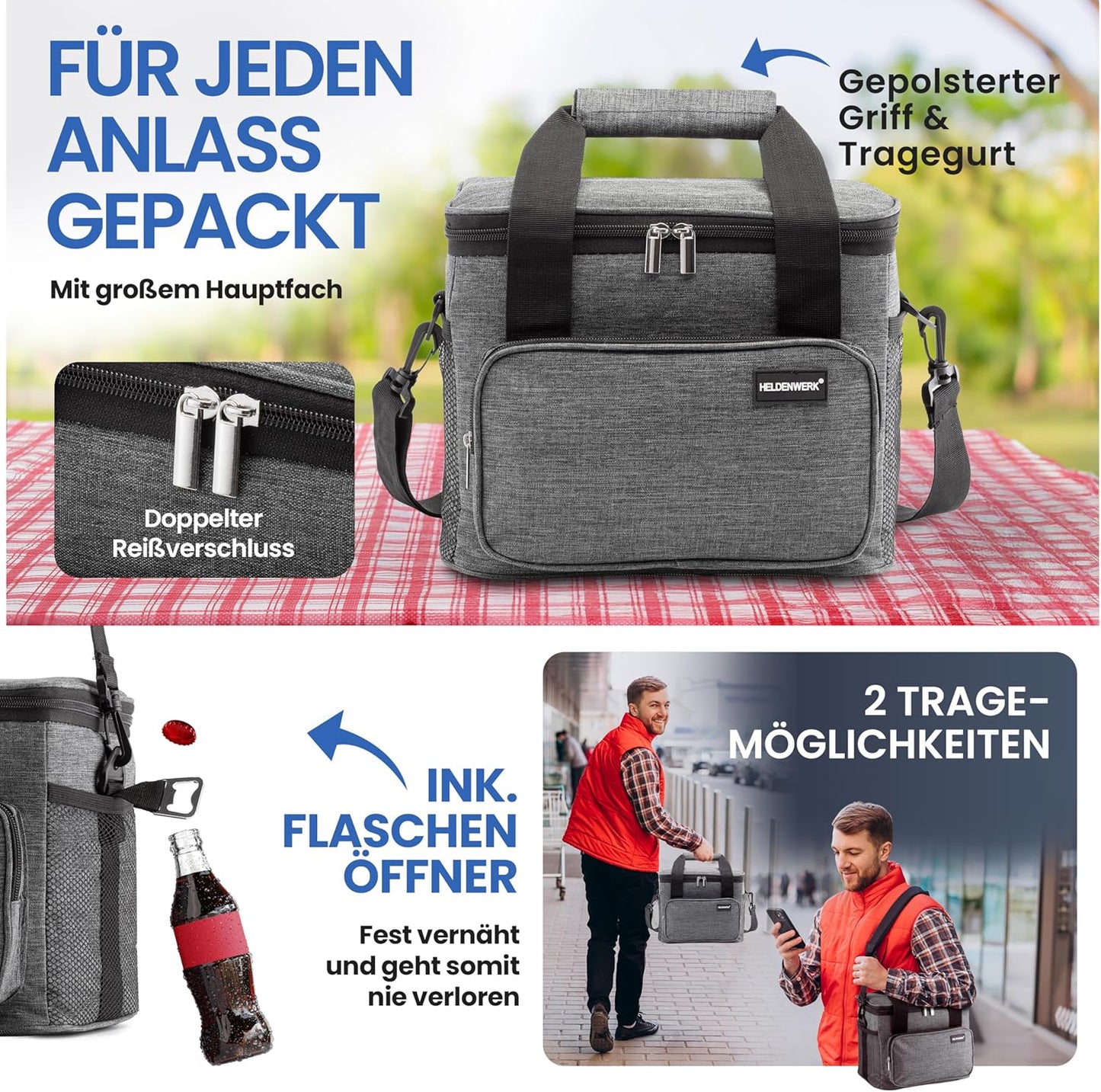 HELDENWERK Kühltasche klein & faltbar 10 L - Isolierte Lunch-Tasche für Essen & Getränke - wasserdicht & auslaufsicher - Picknick-Tasche, Kühlbox, Brunch- und Frühstückstasche