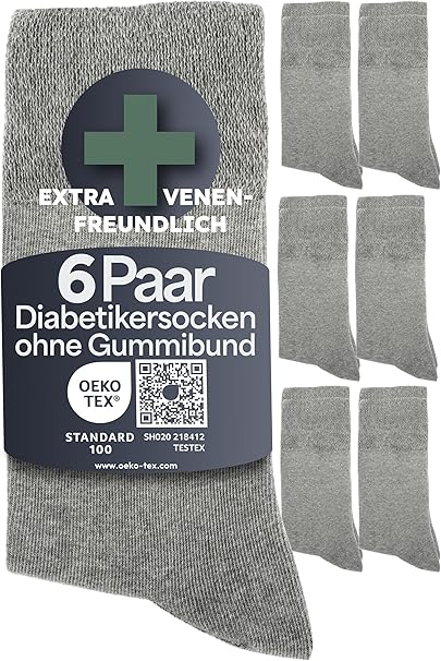 HELDENWERK Komfortsocken für Damen und Herren, 6 Paar, bequeme Socken ohne Gummibund und Naht aus 97% Baumwolle, extra breite Gesundheitssocken mit Komfortbund - Größe35-38