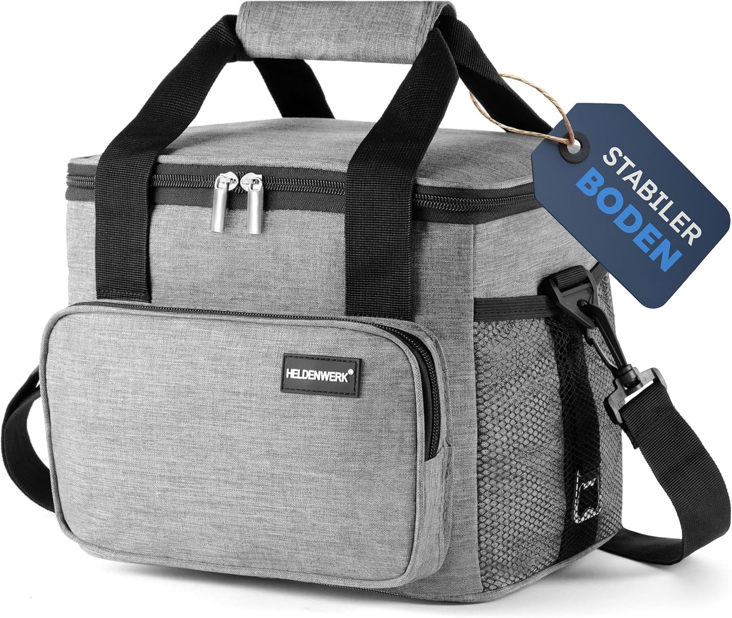HELDENWERK Kühltasche klein & faltbar - 10 Liter Thermo-Lunchbag - isoliert, wasserdicht & auslaufsicher - Kühltasche - Brunch- und Lunchbag - Hellgrau