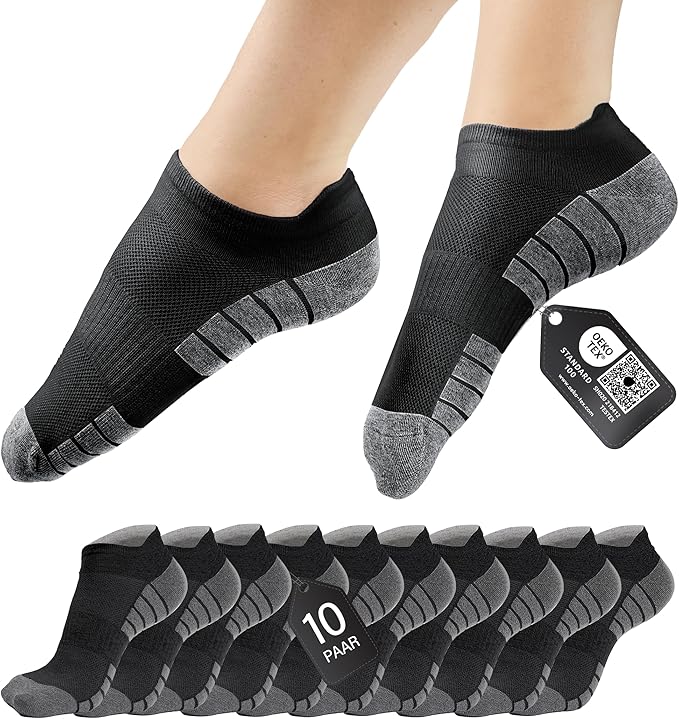 Heroism Sneaker Socken für Damen und Herren 10 Paar - Kurze Sportsocken mit atmungsaktiver Baumwolle - Unisex Laufsocken Set - Größe 43-46
