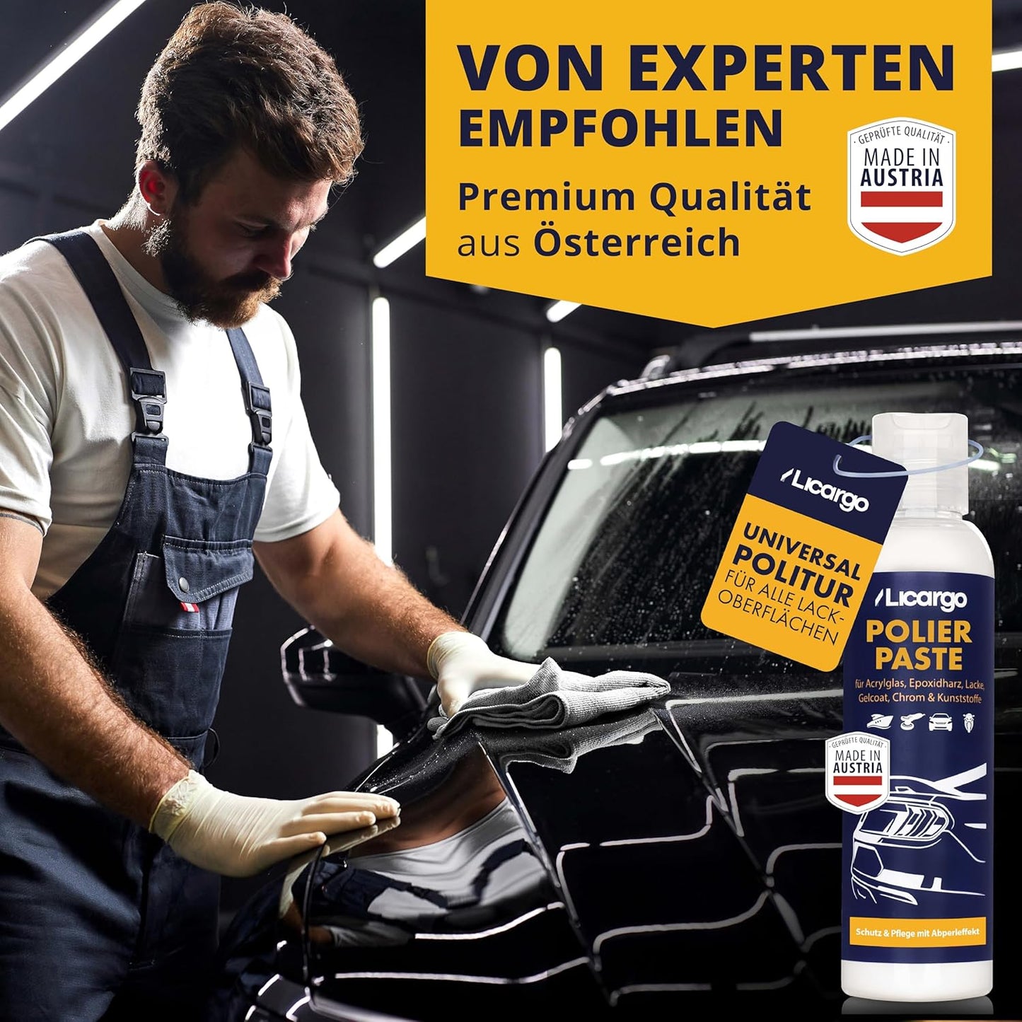 Licargo Universal Polierpaste 150 ml - Feinpolitur für Acrylglas, Epoxidharz, Lack, Gelcoat, Chrom und Kunststoff - Entfernt Mikrokratzer und stellt Hochglanz wieder her