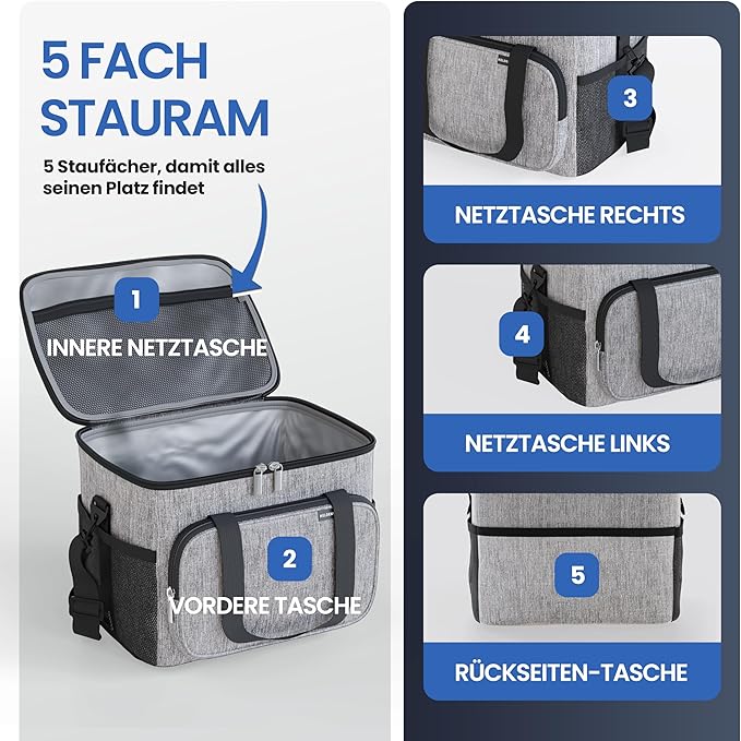 HELDENWERK Große Kühltasche, faltbar, isolierte Kühltasche, Thermotasche, auslaufsicher und wasserdicht, Picknick-Lunchbag, Frühstückstasche, Thermotasche, Isoliertasche - 30 L