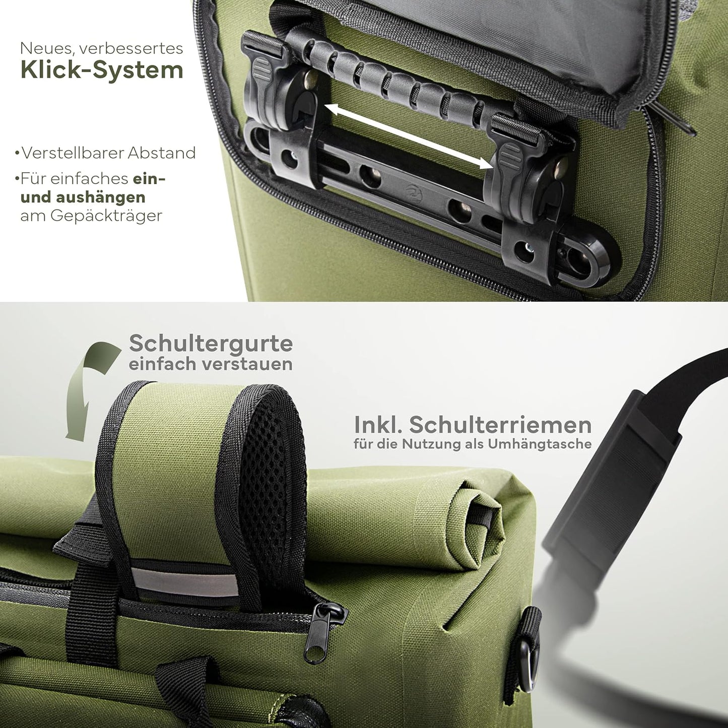 MIVELO 3-in-1 Packtasche für Gepäckträger - 100% wasserdicht - PVC-frei - Olivgrün - 25L