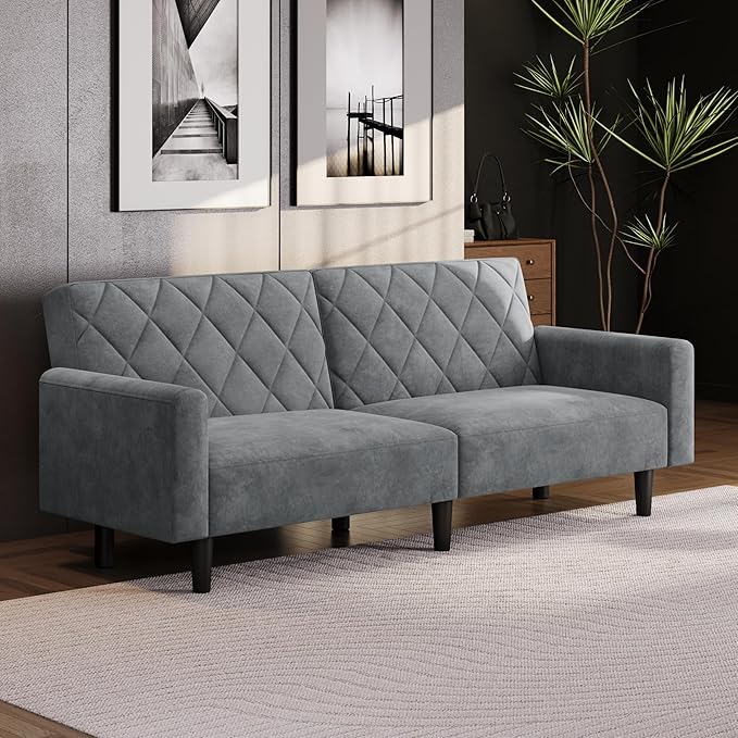 Yaheetech 2-Sitzer Sofa Dunkelgrau - Samt - 159 cm breit - Liegefläche 140,5 x 94 cm