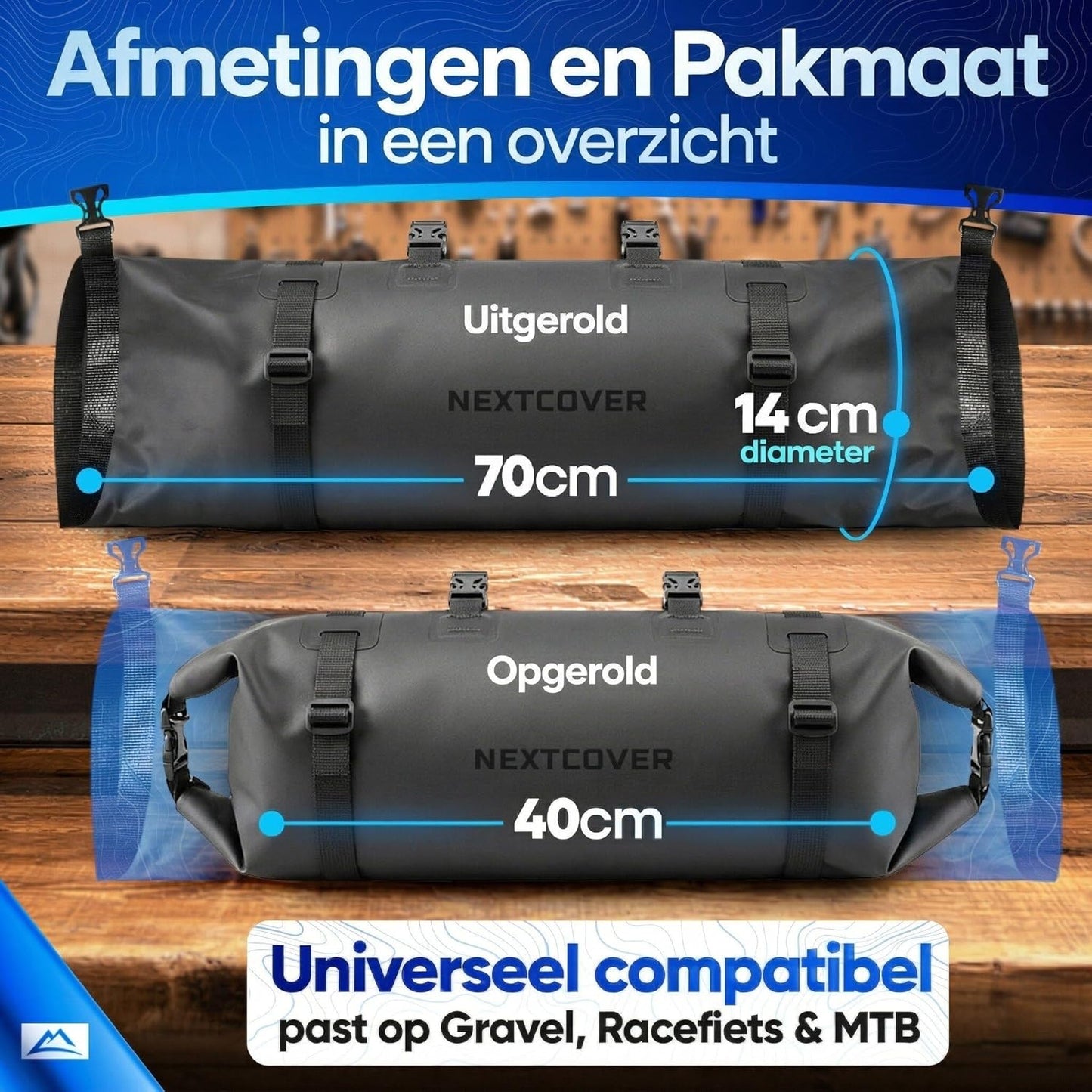 Nextcover Bikepacking Lenkertasche AquaShield - mit hochfrequenzgeschweißten Nähten und lackierfreundlicher Befestigung und universeller Passform - für Mtb und Gravel Bike - schwarzes Tpu - 10 Liter