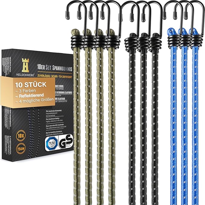 Heldenwerk Expander-Set – 10 Stück – Heavy-Duty – Reflektierend – UV-beständig – Wetterfest – Schwarz