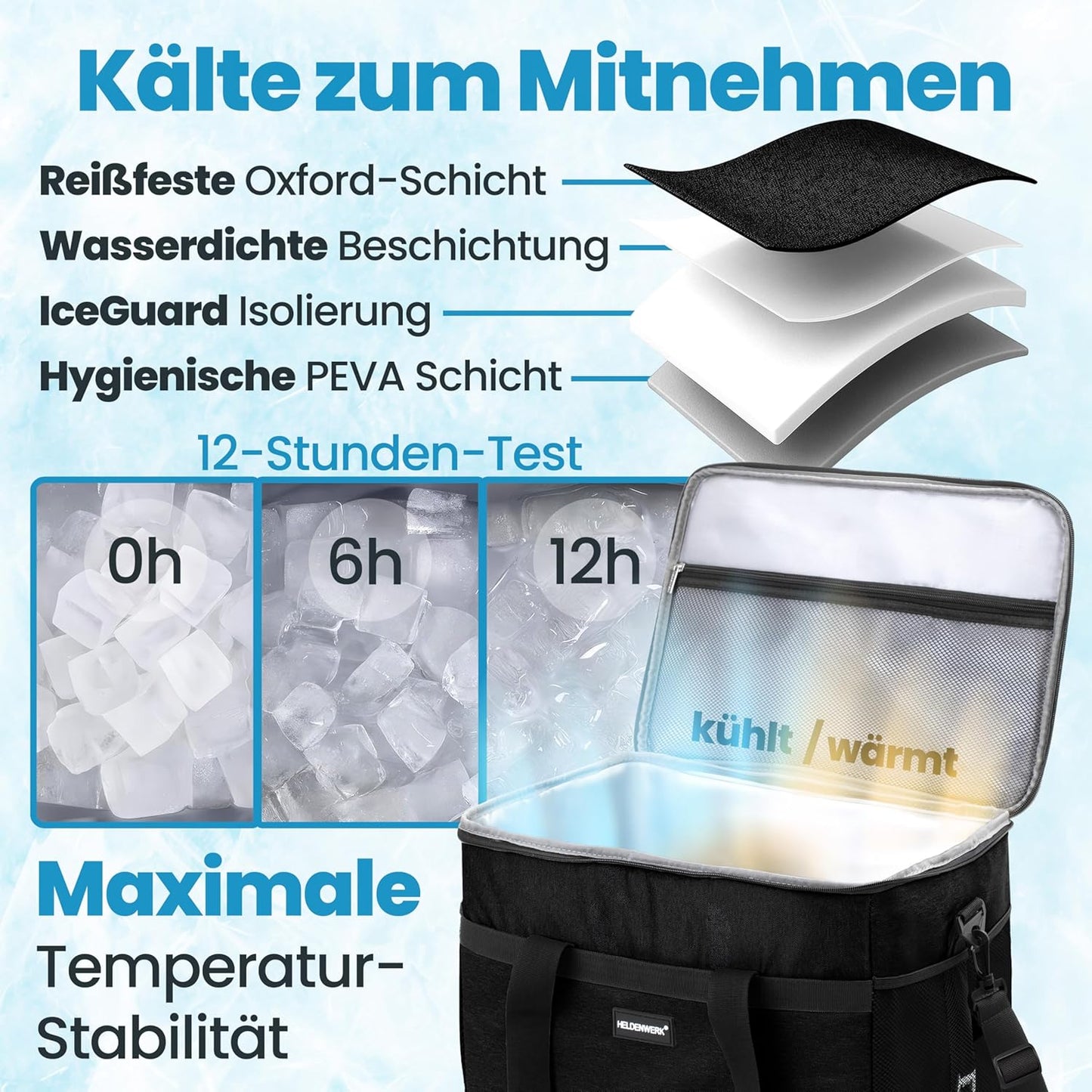 Heroic Kühltasche - 40L- 12 Stunden - 7 Fächer - Schwarz